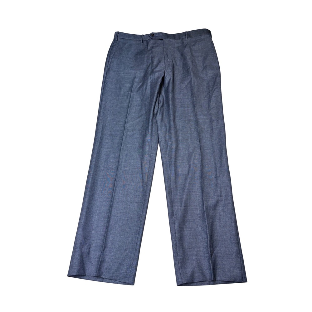 Zanella Parker Mens Blue 100% Wool Flat Front Dress Pants Made Italy Size 35X30